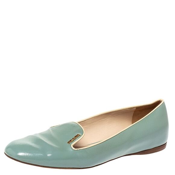 Prada Blue Patent Saffiano Leather Smoking Slippers Size 38.5 - Picture 1 of 4